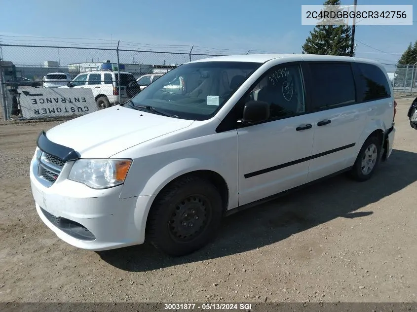 2012 Dodge Grand Caravan Se VIN: 2C4RDGBG8CR342756 Lot: 30031877