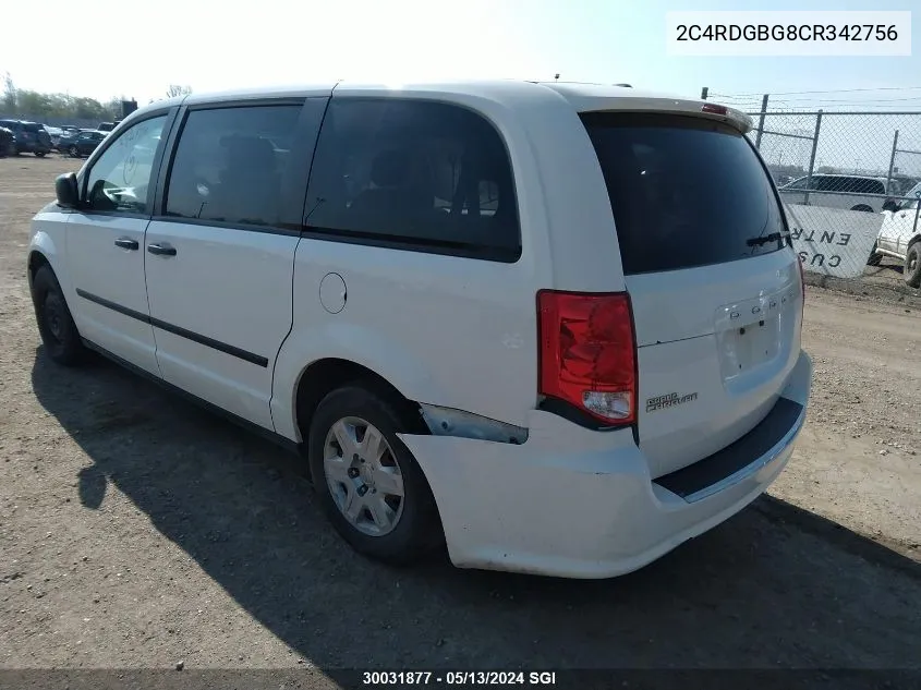 2012 Dodge Grand Caravan Se VIN: 2C4RDGBG8CR342756 Lot: 30031877