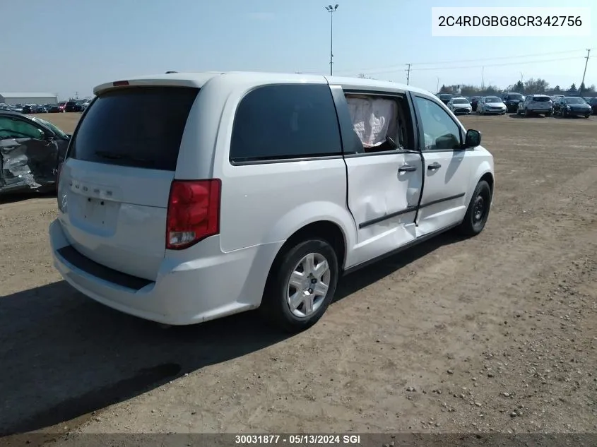 2012 Dodge Grand Caravan Se VIN: 2C4RDGBG8CR342756 Lot: 30031877