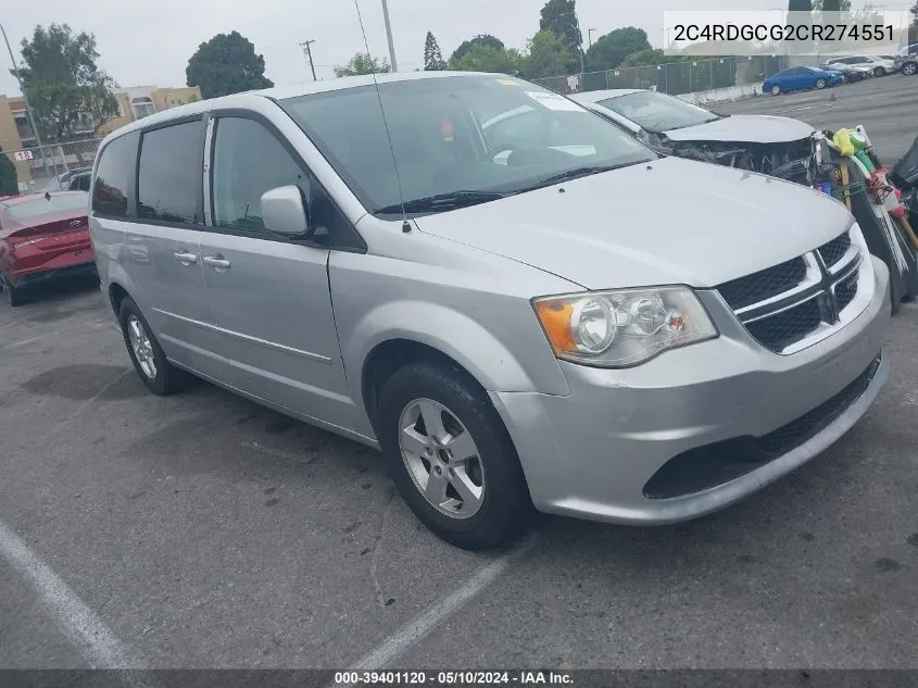 2012 Dodge Grand Caravan Sxt VIN: 2C4RDGCG2CR274551 Lot: 39401120