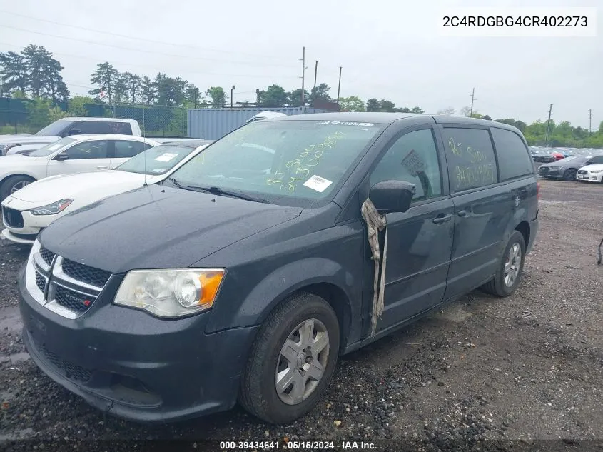 2012 Dodge Grand Caravan Se/Avp VIN: 2C4RDGBG4CR402273 Lot: 39434641