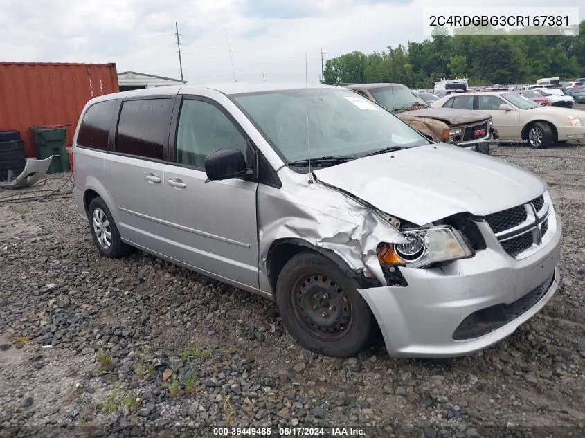 2012 Dodge Grand Caravan Se/Avp VIN: 2C4RDGBG3CR167381 Lot: 39449485