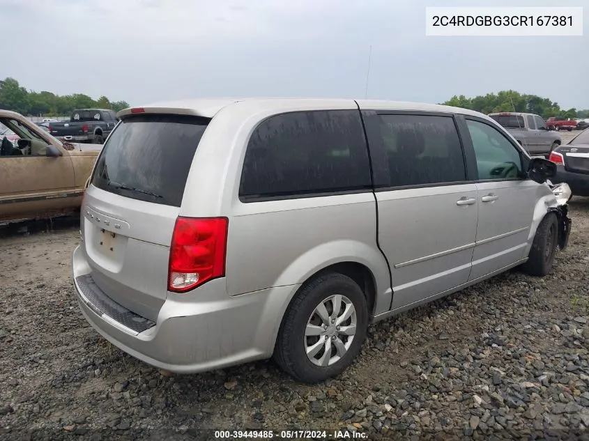 2012 Dodge Grand Caravan Se/Avp VIN: 2C4RDGBG3CR167381 Lot: 39449485