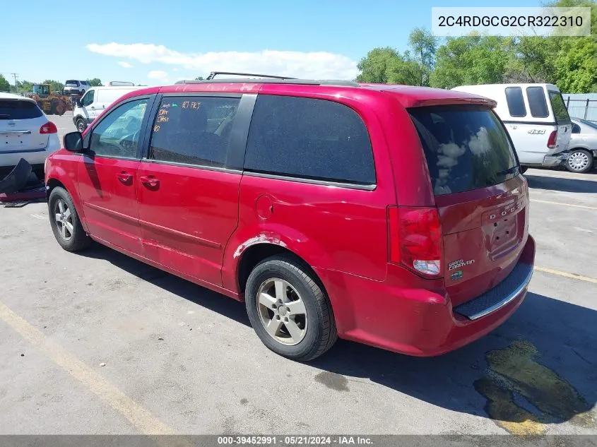 2012 Dodge Grand Caravan Sxt VIN: 2C4RDGCG2CR322310 Lot: 39452991