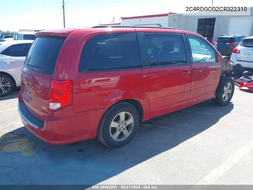 2012 Dodge Grand Caravan Sxt VIN: 2C4RDGCG2CR322310 Lot: 39452991