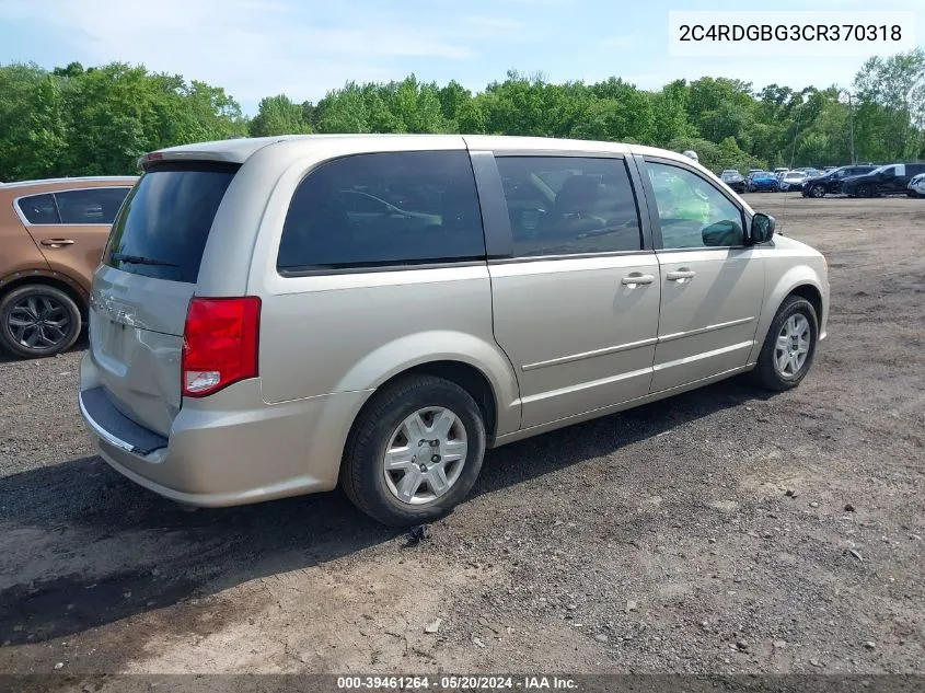 2012 Dodge Grand Caravan Se/Avp VIN: 2C4RDGBG3CR370318 Lot: 39461264