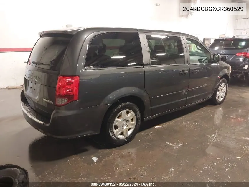 2012 Dodge Grand Caravan Se/Avp VIN: 2C4RDGBGXCR360529 Lot: 39480192