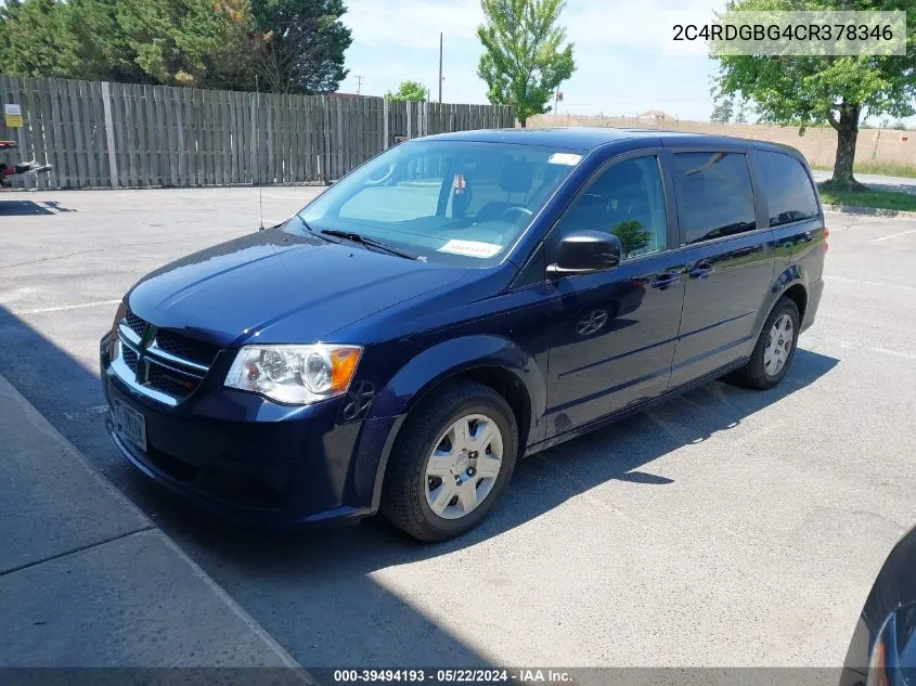 2012 Dodge Grand Caravan Se/Avp VIN: 2C4RDGBG4CR378346 Lot: 39494193