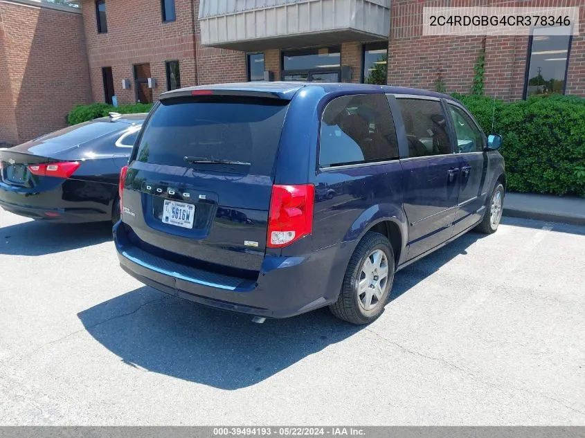 2012 Dodge Grand Caravan Se/Avp VIN: 2C4RDGBG4CR378346 Lot: 39494193