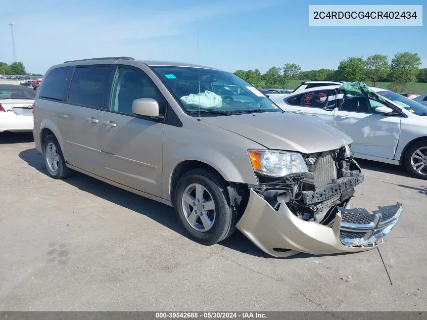 2012 Dodge Grand Caravan Sxt VIN: 2C4RDGCG4CR402434 Lot: 39542688