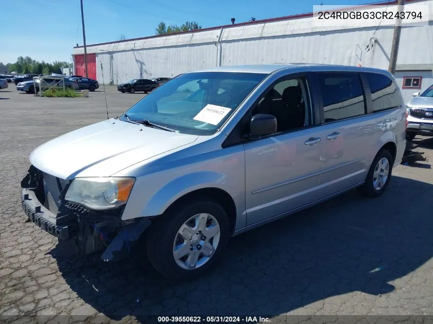 2C4RDGBG3CR243794 2012 Dodge Grand Caravan Se/Avp