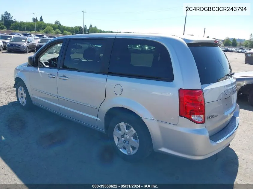 2C4RDGBG3CR243794 2012 Dodge Grand Caravan Se/Avp