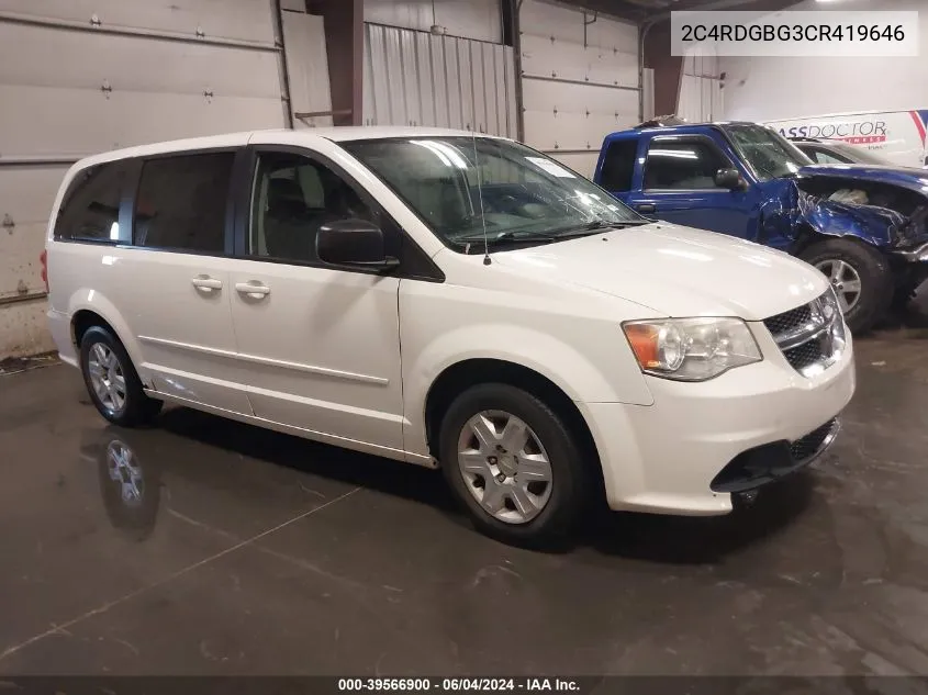 2012 Dodge Grand Caravan Se/Avp VIN: 2C4RDGBG3CR419646 Lot: 39566900