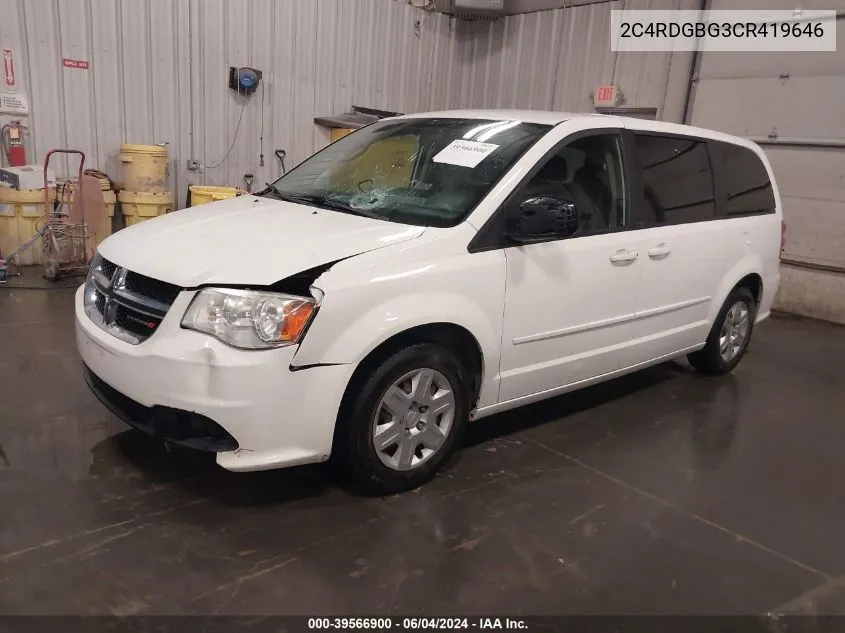 2012 Dodge Grand Caravan Se/Avp VIN: 2C4RDGBG3CR419646 Lot: 39566900