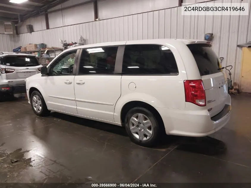 2012 Dodge Grand Caravan Se/Avp VIN: 2C4RDGBG3CR419646 Lot: 39566900