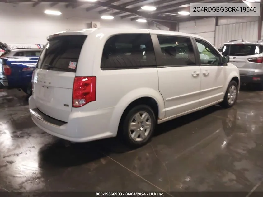 2012 Dodge Grand Caravan Se/Avp VIN: 2C4RDGBG3CR419646 Lot: 39566900