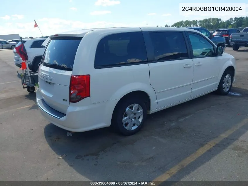 2012 Dodge Grand Caravan Se/Avp VIN: 2C4RDGBG1CR420004 Lot: 39604088