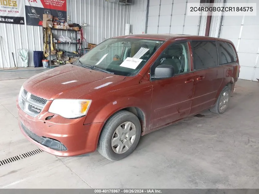 2012 Dodge Grand Caravan Se/Avp VIN: 2C4RDGBGZCR184575 Lot: 40175967