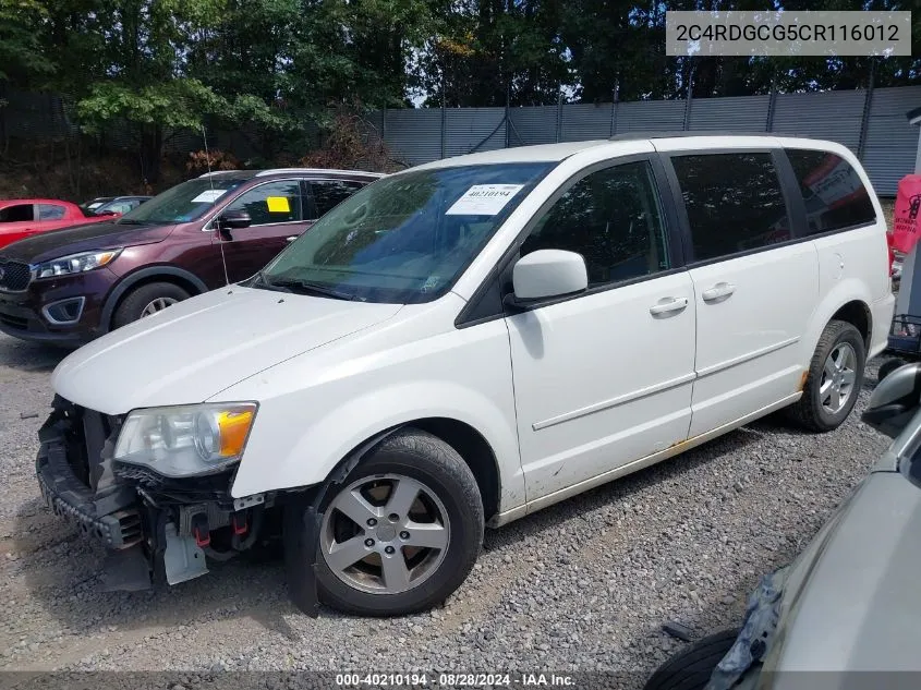 2012 Dodge Grand Caravan Sxt VIN: 2C4RDGCG5CR116012 Lot: 40210194