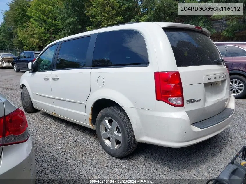 2012 Dodge Grand Caravan Sxt VIN: 2C4RDGCG5CR116012 Lot: 40210194