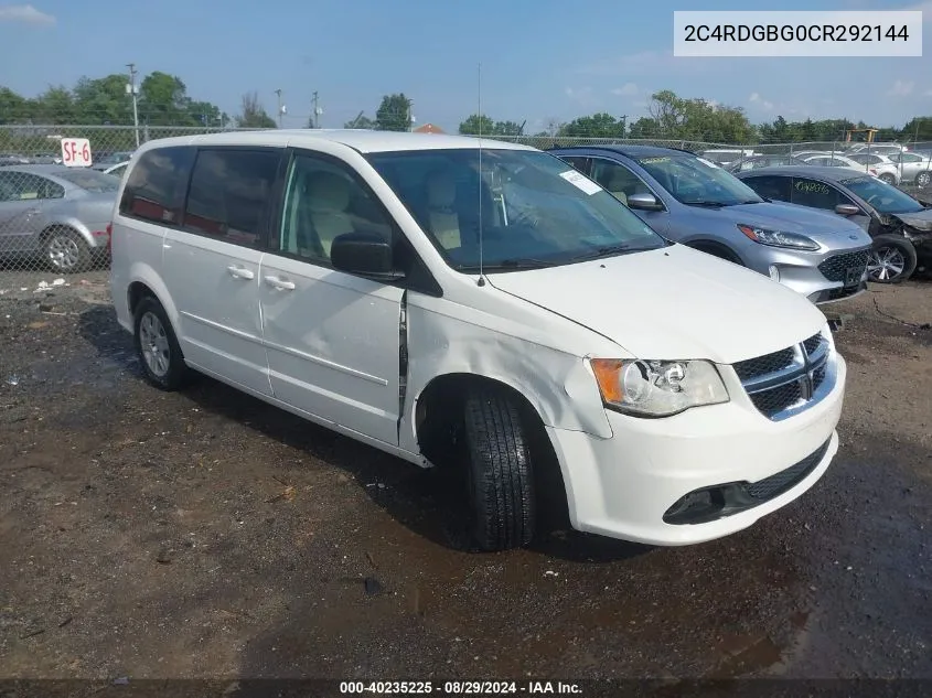 2012 Dodge Grand Caravan Se/Avp VIN: 2C4RDGBG0CR292144 Lot: 40235225