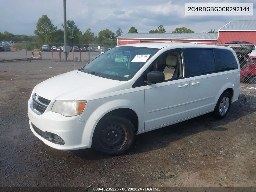 2012 Dodge Grand Caravan Se/Avp VIN: 2C4RDGBG0CR292144 Lot: 40235225