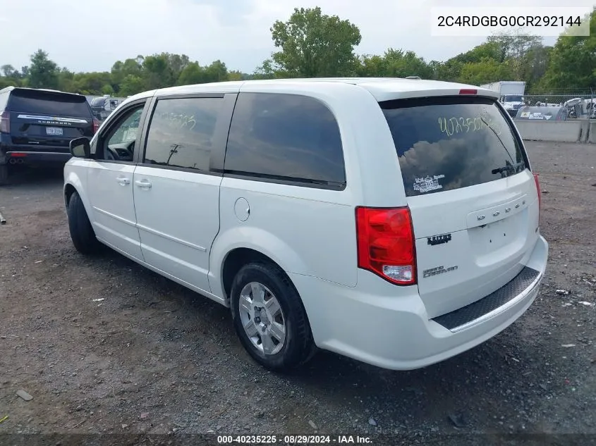 2012 Dodge Grand Caravan Se/Avp VIN: 2C4RDGBG0CR292144 Lot: 40235225