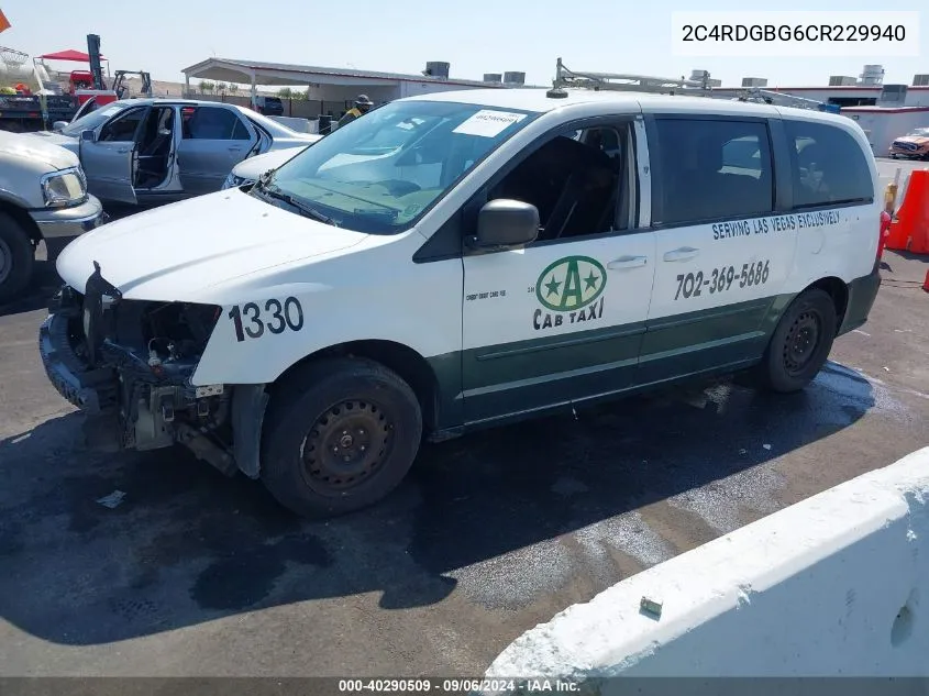 2012 Dodge Grand Caravan Se/Avp VIN: 2C4RDGBG6CR229940 Lot: 40290509