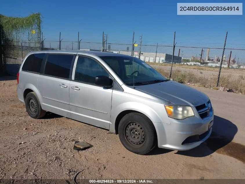 2012 Dodge Grand Caravan Se VIN: 2C4RDGBG0CR364914 Lot: 40294825