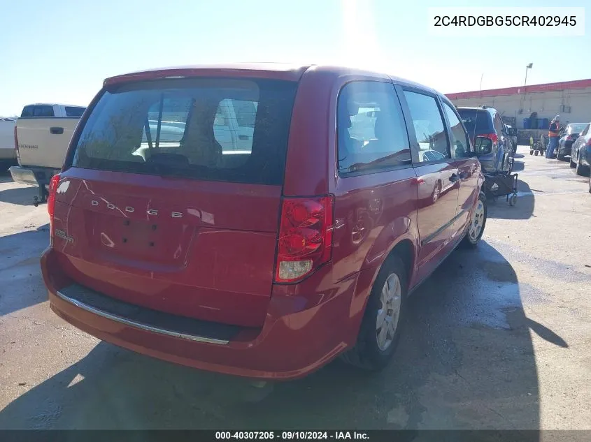 2C4RDGBG5CR402945 2012 Dodge Grand Caravan Se/Avp