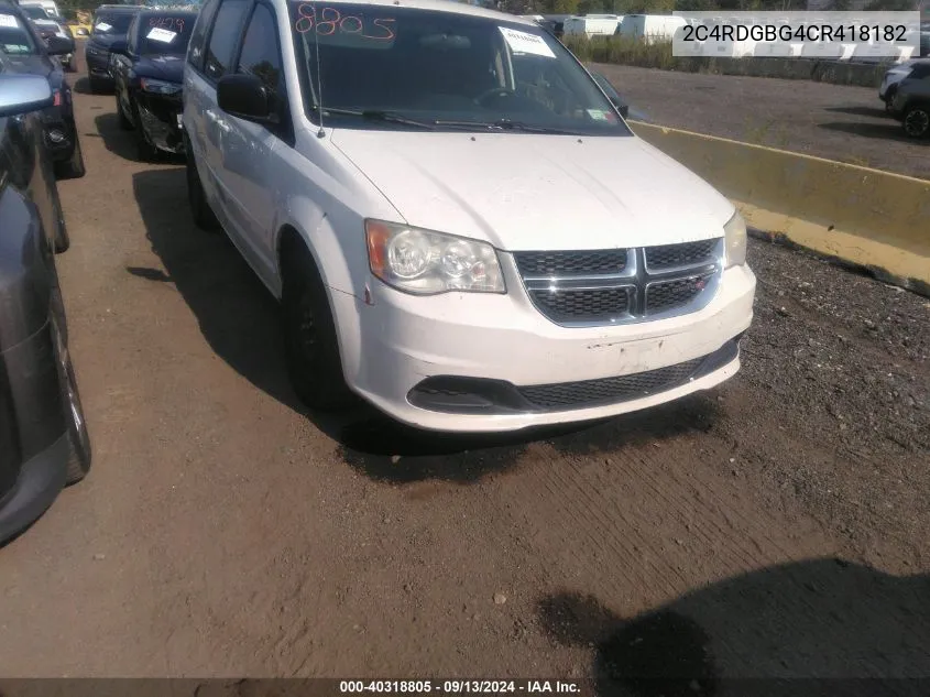 2012 Dodge Grand Caravan Se VIN: 2C4RDGBG4CR418182 Lot: 40318805