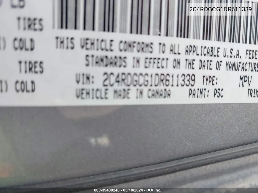 2C4RDGCG1DR611339 2013 Dodge Grand Caravan Sxt