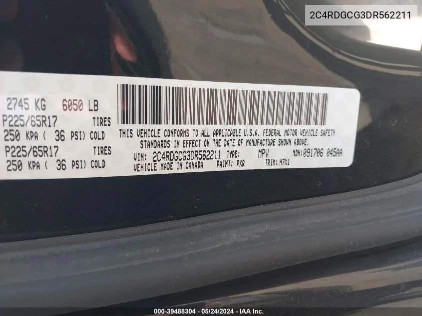 2C4RDGCG3DR562211 2013 Dodge Grand Caravan Sxt