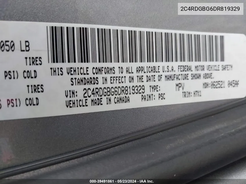 2C4RDGBG6DR819329 2013 Dodge Grand Caravan American Value Pkg