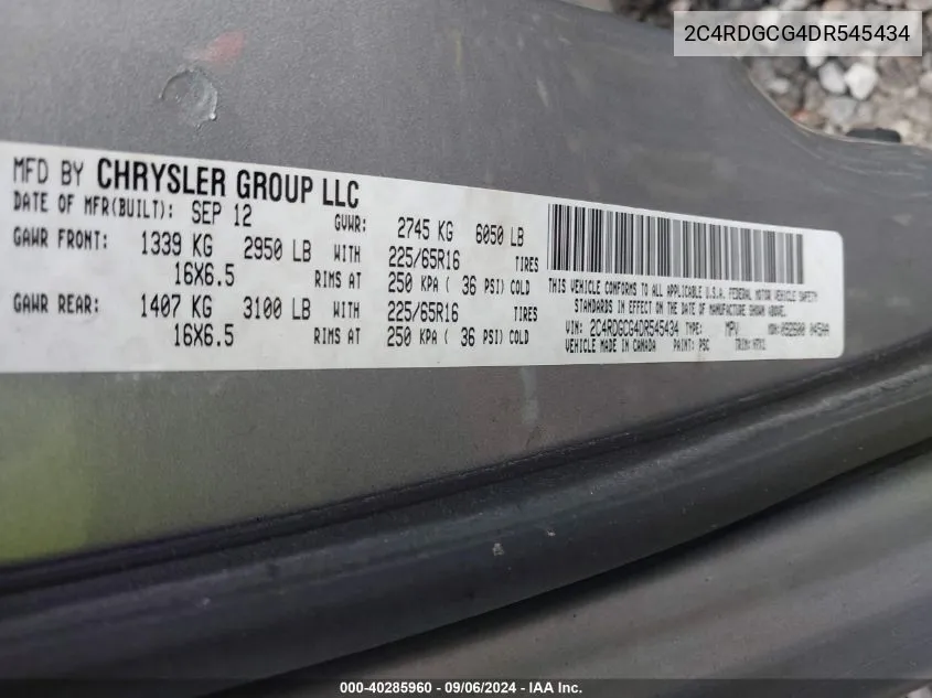 2C4RDGCG4DR545434 2013 Dodge Grand Caravan Sxt