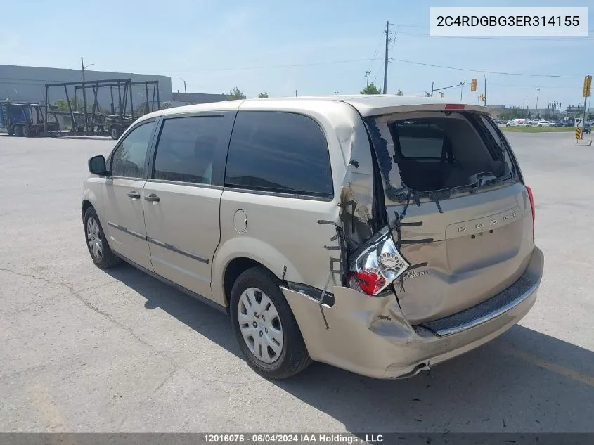 2014 Dodge Grand Caravan Se VIN: 2C4RDGBG3ER314155 Lot: 12016076