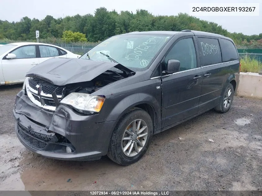 2014 Dodge Grand Caravan Se/Sxt VIN: 2C4RDGBGXER193267 Lot: 12072934