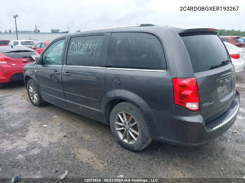 2014 Dodge Grand Caravan Se/Sxt VIN: 2C4RDGBGXER193267 Lot: 12072934