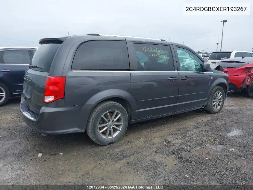 2014 Dodge Grand Caravan Se/Sxt VIN: 2C4RDGBGXER193267 Lot: 12072934