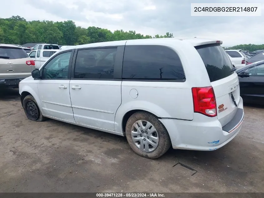 2014 Dodge Grand Caravan Se VIN: 2C4RDGBG2ER214807 Lot: 39471228