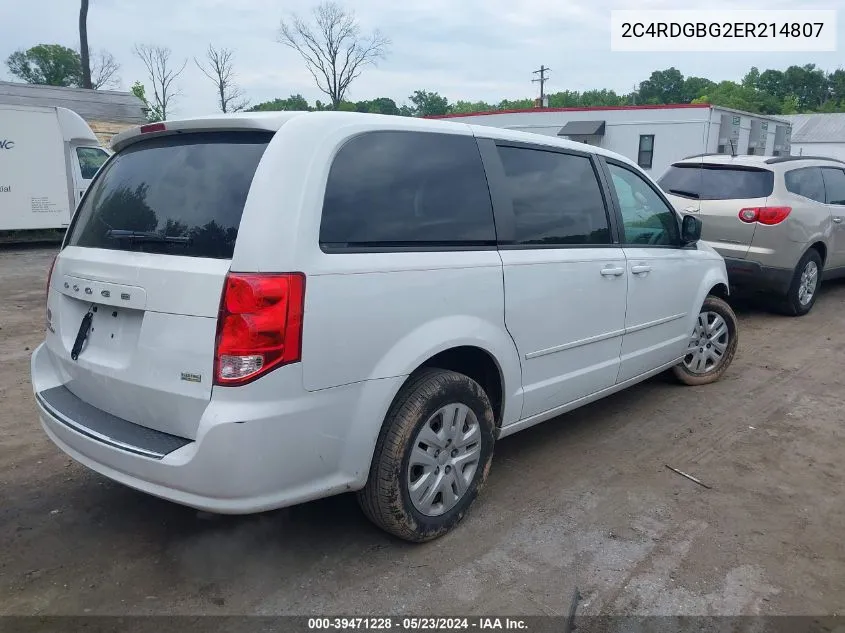 2014 Dodge Grand Caravan Se VIN: 2C4RDGBG2ER214807 Lot: 39471228