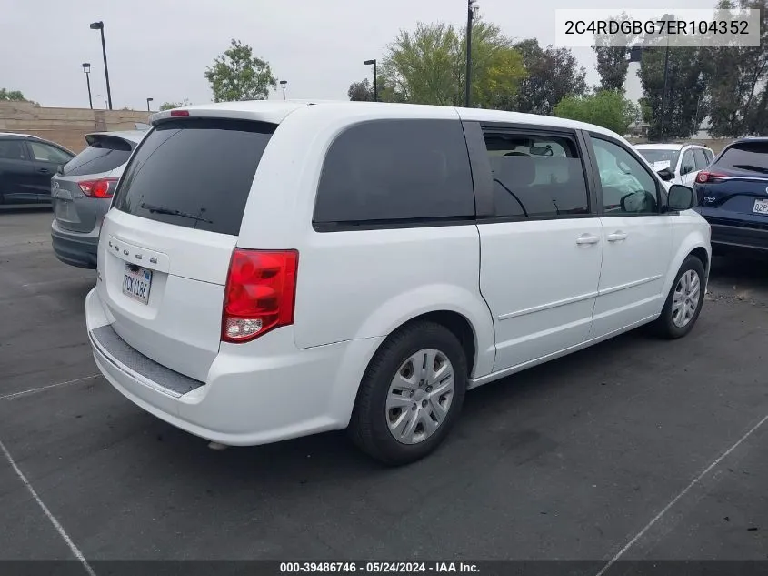 2014 Dodge Grand Caravan Se VIN: 2C4RDGBG7ER104352 Lot: 39486746