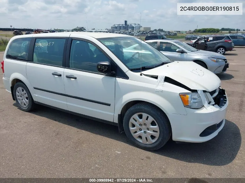 2014 Dodge Grand Caravan American Value Pkg VIN: 2C4RDGBG0ER190815 Lot: 39988942