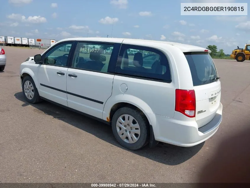 2014 Dodge Grand Caravan American Value Pkg VIN: 2C4RDGBG0ER190815 Lot: 39988942