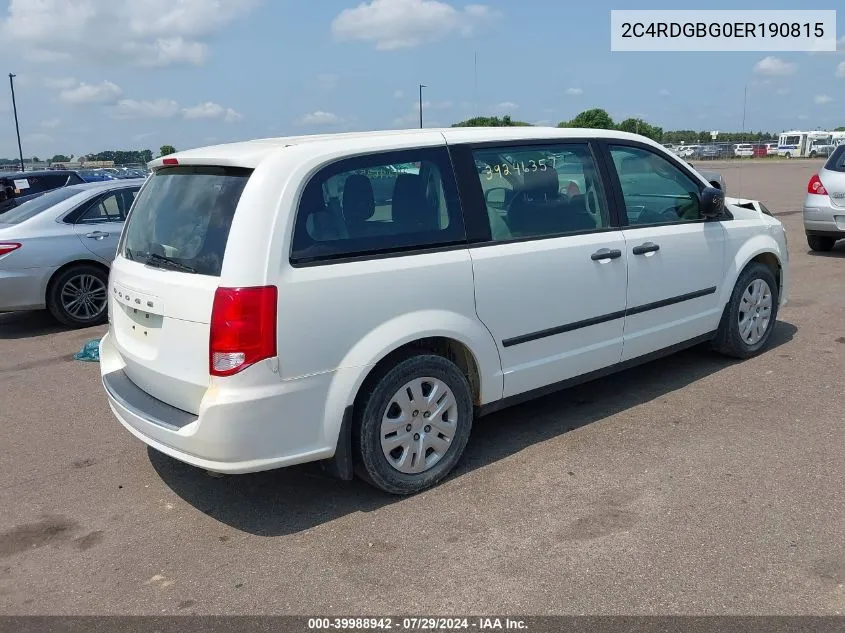 2014 Dodge Grand Caravan American Value Pkg VIN: 2C4RDGBG0ER190815 Lot: 39988942