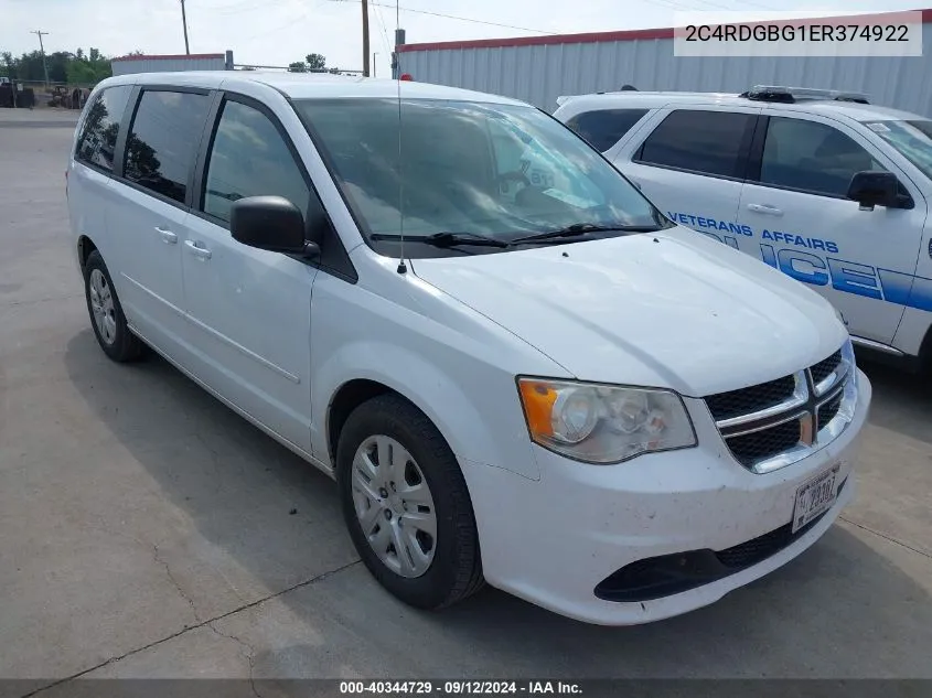 2014 Dodge Grand Caravan Se VIN: 2C4RDGBG1ER374922 Lot: 40344729