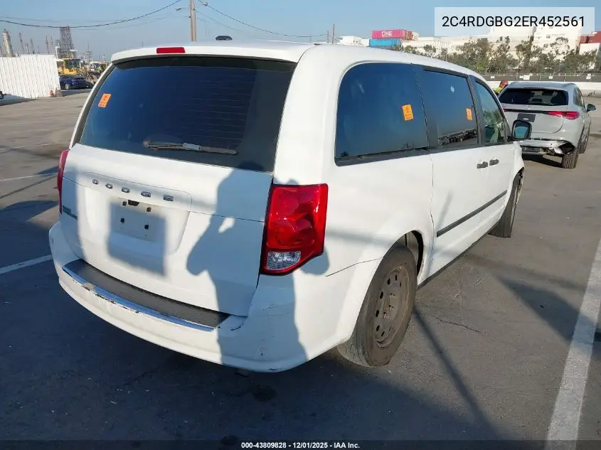 2C4RDGBG2ER452561 2014 Dodge Grand Caravan American Value Pkg