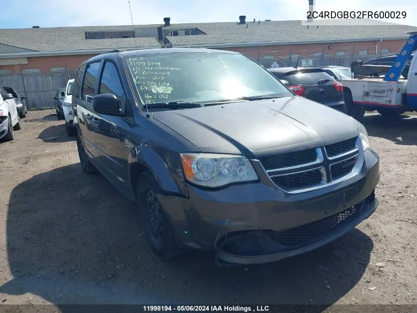 2015 Dodge Grand Caravan Se VIN: 2C4RDGBG2FR600029 Lot: 11998194