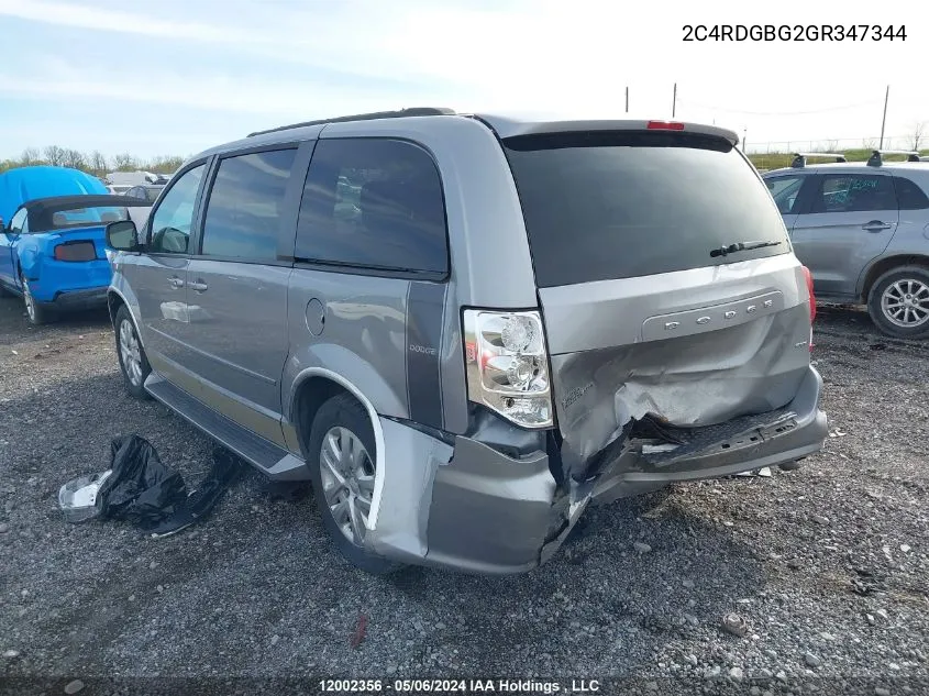 2016 Dodge Grand Caravan Se VIN: 2C4RDGBG2GR347344 Lot: 12002356