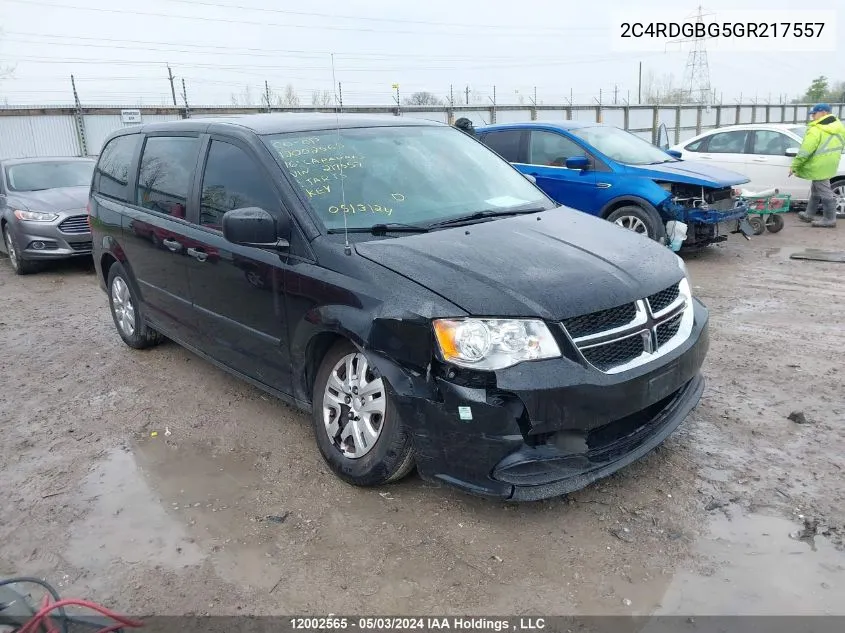 2016 Dodge Grand Caravan Se/Sxt VIN: 2C4RDGBG5GR217557 Lot: 12002565